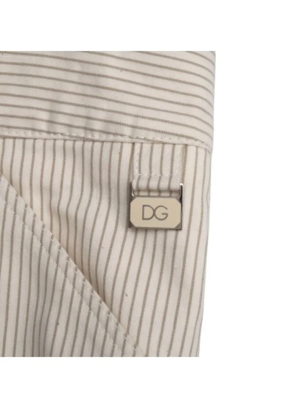 Dolce & Gabbana Wide Pants 48 Cigarette Striped Pattern Logo Plate Cotton Linen